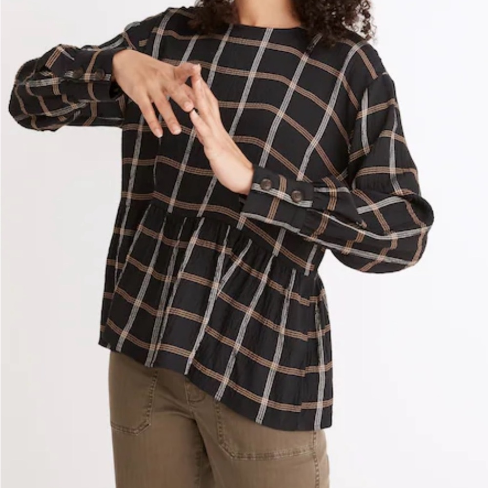 Madewell Peplum Plaid Top Size M
